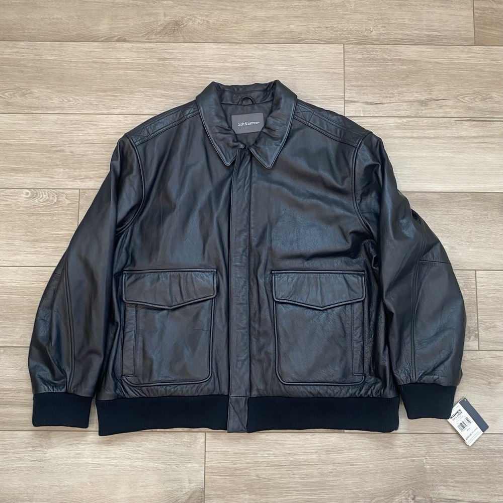 Croft and Barrow Black Leather Men's Size 2X Full Zip Jacket Workwear Fall NWT